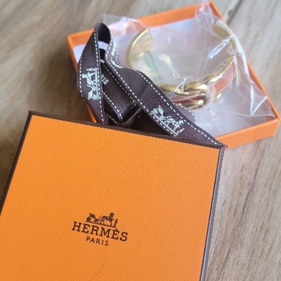 Hermes Gold VermeilLeather Vintage Knot Bangle